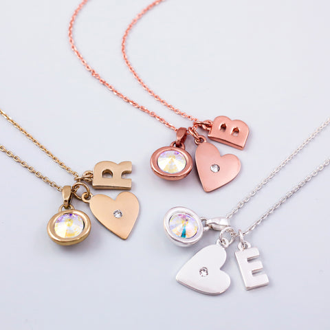 Heart Charm Necklace Made with Crystals from Swarovski ®