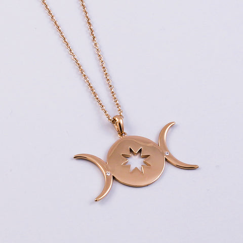 Gold Triple Moon Goddess Star Necklace