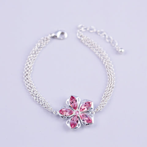 Silver & Rose Cherry Blossom Sakura Bracelet