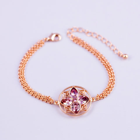 Gold & Antique Pink Four Petal Flower Bracelet