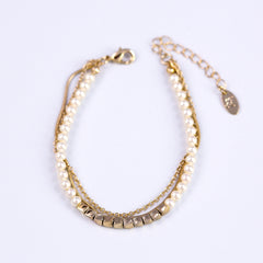 Three Chain Pearl Bracelet Gold & Cream