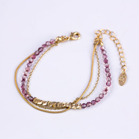 Three Chain Bead Bracelet Gold & Crystal Lilac Shadow