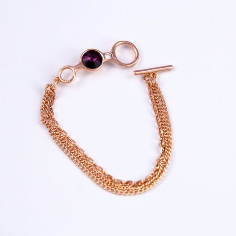 T bar Gemstone Bracelet in Rose Gold and Amethyst