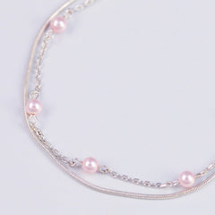 Delicate Silver Bracelet with Crystal Light Rose Pearls
