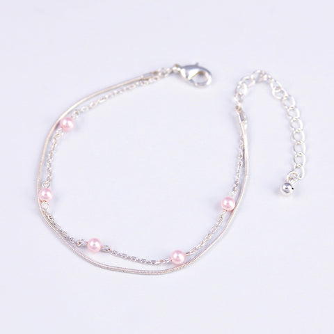 Delicate Silver Bracelet with Crystal Light Rose Pearls