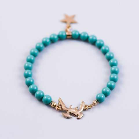 Pearl Bracelet Bird Detail Gold & Jade