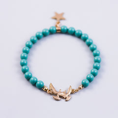 Pearl Bracelet with Bird Detail | Cute Friendship Bracelets | Friendship Jewellery | Gold & Jade