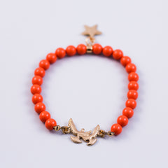Pearl Bracelet with Bird Detail | Cute Friendship Bracelets | Friendship Jewellery | Gold & Coral