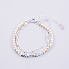 Three chain Pearl Bracelet | Cute Friendship Bracelets | Friendship Jewellery | Silver & Cream