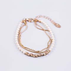 Three Chain Pearl Bracelet | Cute Friendship Bracelets | Friendship Jewellery | Gold & Cream
