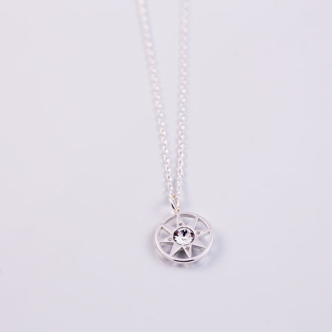 Silver & Crystal Compass North Star Charm Necklace