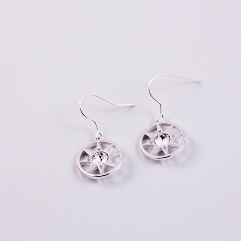 Silver & Crystal Compass North Star Earrings