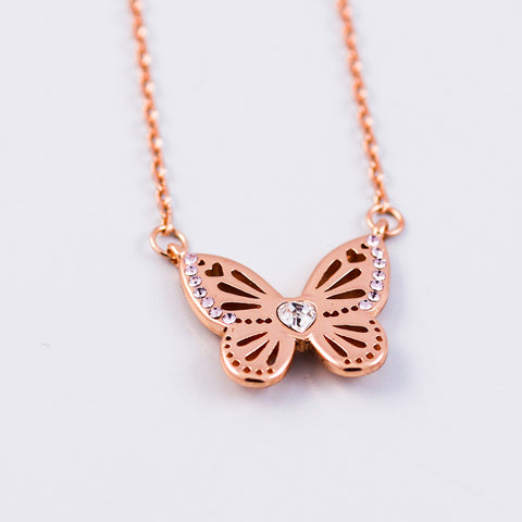 Rose Gold Light Amethyst June Birthstone Butterfly Necklace