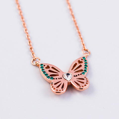 Rose Gold Emerald May Birthstone Butterfly Necklace