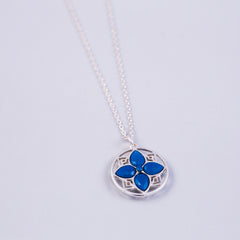 Arabesque Four Petal Flower Necklace | Silver & Caribbean Blue Opal