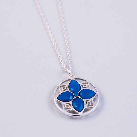 Silver & Caribbean Blue Opal Four Petal Necklace