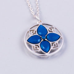 Silver & Caribbean Blue Opal Four Petal Necklace