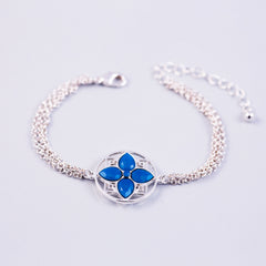Arabesque Four Petal Flower Bracelet | Silver & Caribbean Blue Opal
