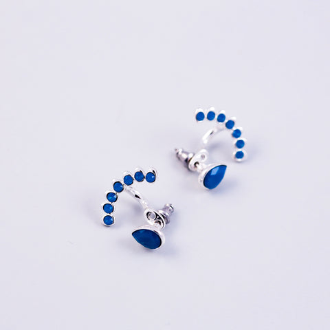 Silver & Caribbean Blue Opal Four Petal Flower Ear Jackets