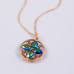Arabesque Four Petal Flower Necklace | Gold & Scarabaeus Green