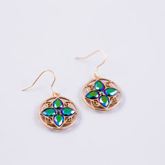 Arabesque Four Petal Flower Earrings | Gold & Scarabaeus Green