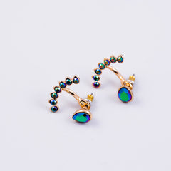 Arabesque Four Petal Flower Ear Jacket Earrings | Gold & Scarabaeus Green