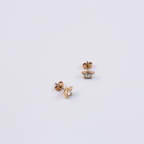 Gold & Crystal Star Stud Earrings