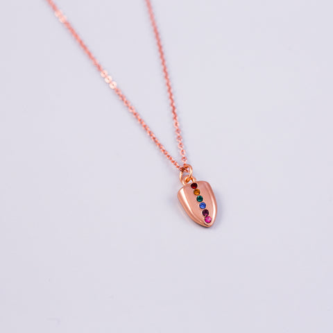 Rose Gold & Rainbow Shield Necklace