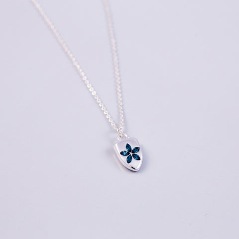 Silver & Blue Crystal Flower Shield Necklace