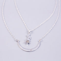 Silver Layered Moon & Star Shower Necklace