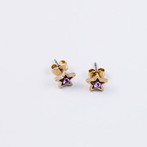Gold & Purple Crystal Star Stud Earrings