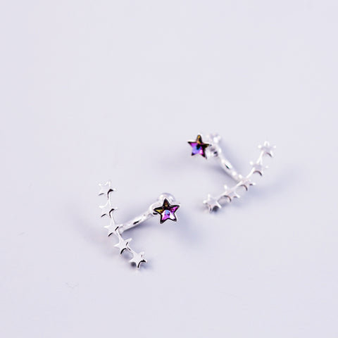 Silver & Purple Crystal Shooting Star Ear Jackets