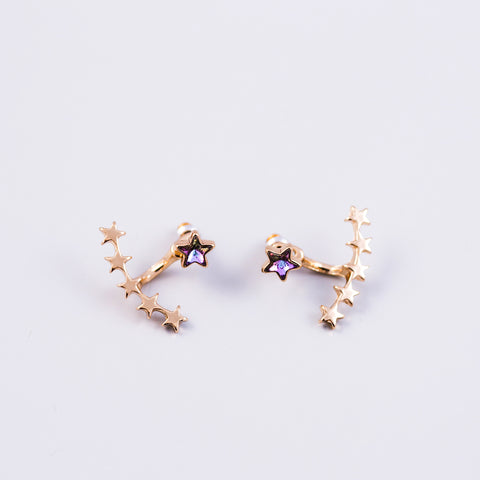 Gold & Purple Crystal Shooting Star Ear Jackets