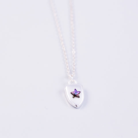 Silver & Purple Crystal Star Shield Necklace
