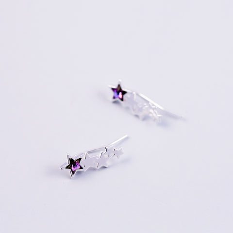 Silver & Purple Crystal Shooting Star Ear Crawlers