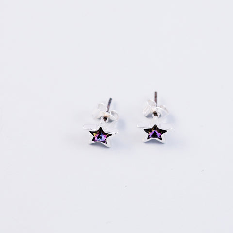 Silver & Purple Crystal Star Stud Earrings