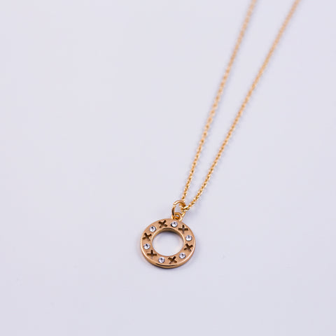 Gold & Crystal Circle XOXO Necklace