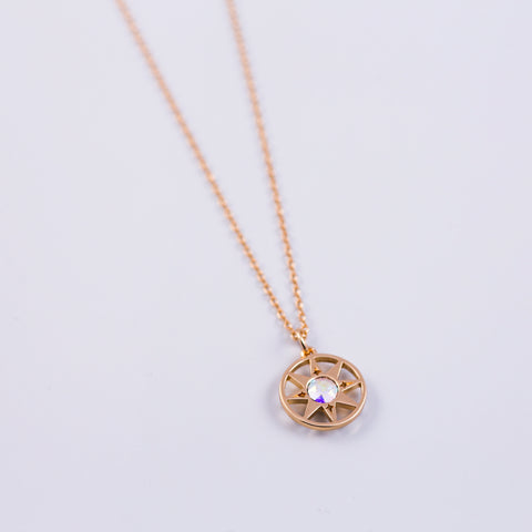 Gold & Crystal AB Compass North Star Necklace