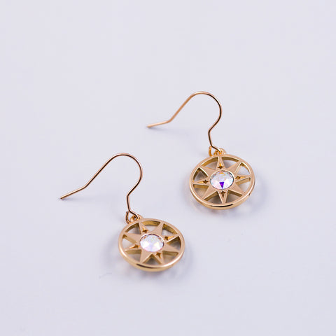 Gold & Crystal AB Compass North Star Earrings