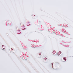 Silver & Pink Crystal Diamond Drop Earrings