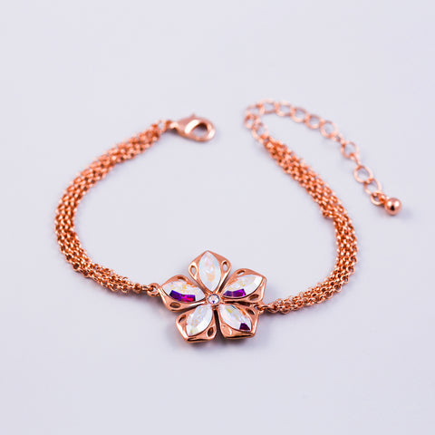 Rose Gold & Crystal AB Cherry Blossom Sakura Bracelet
