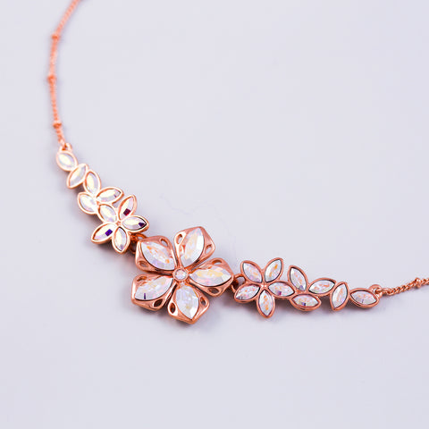 Rose Gold & Crystal AB Cherry Blossom Sakura Collar Necklace