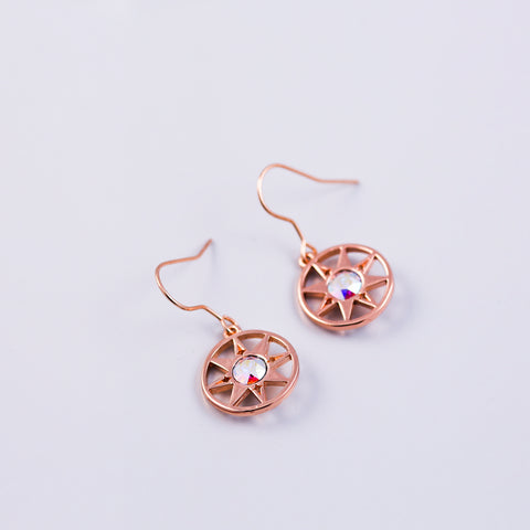 Rose Gold & Crystal AB Compass North Star Earrings