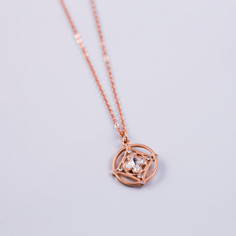 Rose Gold & Crystal Greek Cross Pendant Necklace