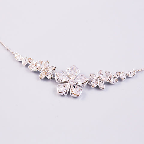 Silver & Crystal Cherry Blossom Sakura Collar Necklace