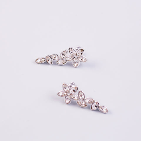 Silver & Crystal Cherry Blossom Sakura Drop Earrings