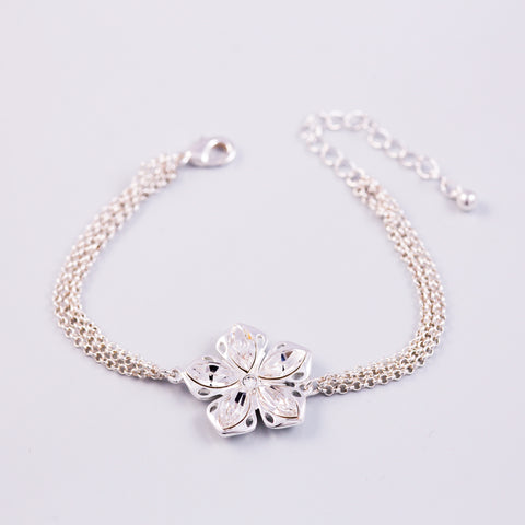 Silver & Crystal Cherry Blossom Sakura Bracelet