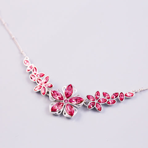 Silver & Rose Cherry Blossom Sakura Collar Necklace