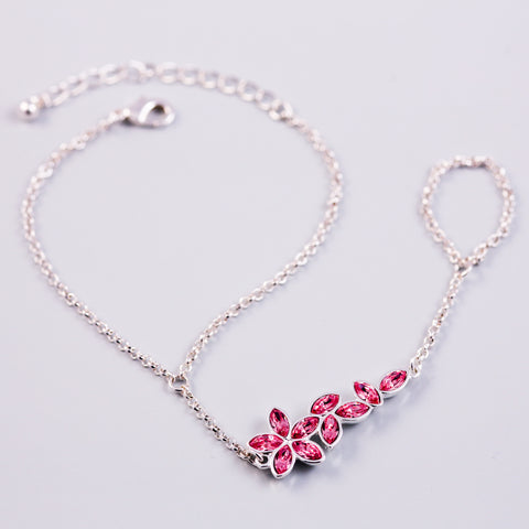 Silver & Rose Sakura Ring to Wrist Bracelet