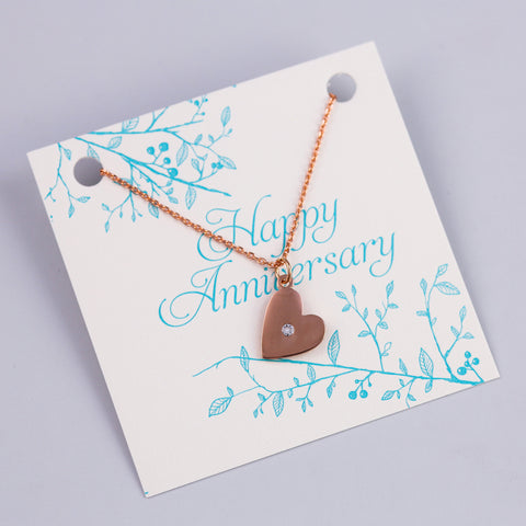 Anniversary Sentiment Card with Rose Gold Heart Necklace